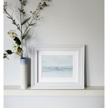 Load image into Gallery viewer, Framed soft pale blue seascape oil painting by Sarah Knight Art