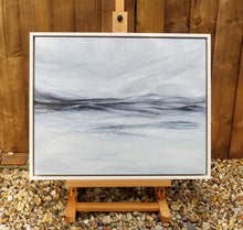 Load image into Gallery viewer, Great White Storm painting by Sarah Knight, sweeping sea and waves in monochrome palette