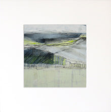 Load image into Gallery viewer, Semi-abstract layered original painting in yellow, grey and blue in mount.