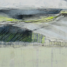 Load image into Gallery viewer, Semi-abstract layered original painting in yellow, grey and blue.
