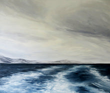 Load image into Gallery viewer, Abstracted seascape painting with wavy lines and color transitions.