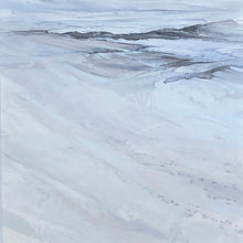 Load image into Gallery viewer, Ros Beach I by Sarah Knight. An original semi-abstract oil seascape of calm seas in blue and grey
