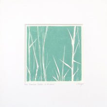 Load image into Gallery viewer, Bamboo Stalks hand printed linocut finished with pencil details by London artist Sarah Knight in dark grey or green