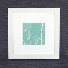 Load image into Gallery viewer, Bamboo Stalks hand printed linocut finished with pencil details by London artist Sarah Knight in dark grey or green