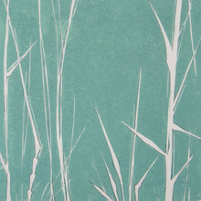 Load image into Gallery viewer, Bamboo Stalks hand printed linocut finished with pencil details by London artist Sarah Knight in dark grey or green
