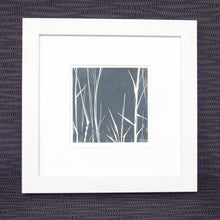 Load image into Gallery viewer, Bamboo Stalks hand printed linocut finished with pencil details by London artist Sarah Knight in dark grey or green