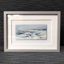 Load image into Gallery viewer, Small framed seascape oil painting in greys and blues by Sarah Knight
