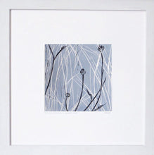 Load image into Gallery viewer, Hand printed linocut by artist Sarah Knight in yellow and grey or brown and blue. Limited edition made with hand mixed inks. Wall.
