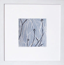 Load image into Gallery viewer, Hand printed linocut by artist Sarah Knight in yellow and grey or brown and blue. Limited edition made with hand mixed inks. Wall.