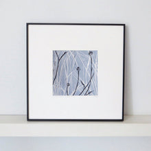 Load image into Gallery viewer, Hand printed linocut by artist Sarah Knight in yellow and grey or brown and blue. Limited edition made with hand mixed inks.
