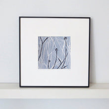 Load image into Gallery viewer, Hand printed linocut by artist Sarah Knight in yellow and grey or brown and blue. Limited edition made with hand mixed inks.