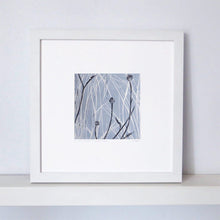 Load image into Gallery viewer, Hand printed linocut by artist Sarah Knight in yellow and grey or brown and blue. Limited edition made with hand mixed inks.