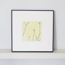 Load image into Gallery viewer, Hand printed linocut by artist Sarah Knight in yellow and grey or brown and blue. Limited edition made with hand mixed inks.