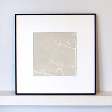 Load image into Gallery viewer, Cow Parsley hand printed linocut finished with pencil details by London artist Sarah Knight in Stone Blue or Purbeck Stone