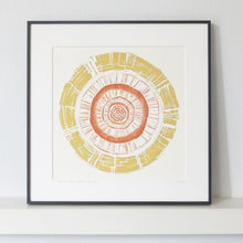 Load image into Gallery viewer, Grooved in Ochre &amp; Burnt Orange by Sarah Knight Black Frame
