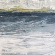 Load image into Gallery viewer, Landscape in Inchyra by Sarah Knight original semi-abstract mini oil artwork palette knife painting in shades of grey blue and green