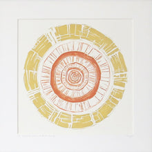 Load image into Gallery viewer, Grooved in Ochre & Burnt Orange by Sarah Knight in Mount
