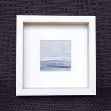Load image into Gallery viewer, Seascape IX by Sarah Knight. An original semi-abstract mini oil seascape of stormy seas in blues and greys with optional frame front