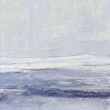 Load image into Gallery viewer, Seascape IX by Sarah Knight. An original semi-abstract mini oil seascape of stormy seas in blues and greys with optional frame