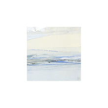 Load image into Gallery viewer, Seascape XIV by Sarah Knight. An original semi-abstract mini oil seascape of calm seas in blue, cream and grey with optional frame