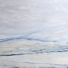 Load image into Gallery viewer, Seascape in Cerulean Blue by Sarah Knight. An original semi-abstract large oil seascape painted in shades of blue, white and grey framed