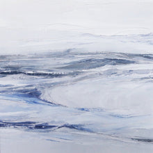 Load image into Gallery viewer, Seascape in Lismer Blue by Sarah Knight. An original semi-abstract mini oil seascape of calm seas in blue, green and grey