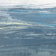 Load image into Gallery viewer, Seascape VIII by Sarah Knight original semi-abstract mini oil seascape palette knife painting in shades of grey blue and turquoise