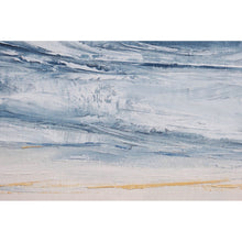 Load image into Gallery viewer, Stone Blue Storm by Sarah Knight. An original semi-abstract oil seascape painted in shades of blue and grey framed in white wood