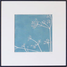 Load image into Gallery viewer, Cow Parsley hand printed linocut finished with pencil details by London artist Sarah Knight in Stone Blue or Purbeck Stone Wall