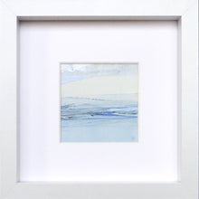 Load image into Gallery viewer, Seascape XIV by Sarah Knight. An original semi-abstract mini oil seascape of calm seas in blue, cream and grey with optional frame Wall