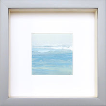 Load image into Gallery viewer, Wall Seascape XVIII by Sarah Knight. An original semi-abstract mini oil seascape of calm seas in blue, green and grey with optional frame