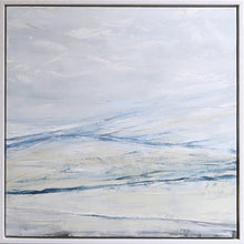 Load image into Gallery viewer, Wall Seascape in Cerulean Blue by Sarah Knight. An original semi-abstract large oil seascape painted in shades of blue, white and grey framed