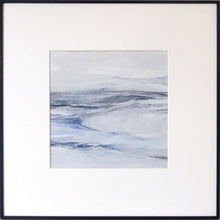 Load image into Gallery viewer, Wall Seascape in Lismer Blue by Sarah Knight. An original semi-abstract mini oil seascape of calm seas in blue and grey with optional frame
