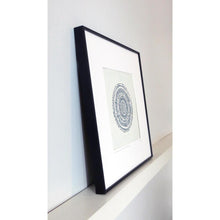 Load image into Gallery viewer, Hand printed linocut by artist Sarah Knight in shades of blue turquoise and grey. Limited edition produced in hand mixed inks. Side