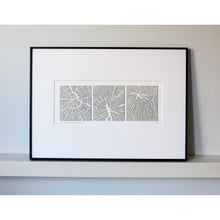 Load image into Gallery viewer, Linocut Grooved Wood in black frame by Sarah Knight Art in French Grey
