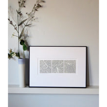 Load image into Gallery viewer, Linocut Grooved Wood in black frame by Sarah Knight Art in French Grey
