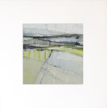 Load image into Gallery viewer, Semi-abstract mixed media painting in whites, greys and yellows in mount.
