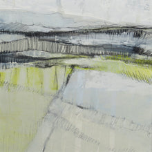 Load image into Gallery viewer, Semi-abstract mixed media painting in whites, greys and yellows.
