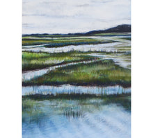 Load image into Gallery viewer, Artistic depiction of a marshland with water and grasses, original pastel by Sarah Knight Art

