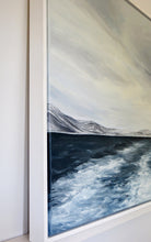 Load image into Gallery viewer, Framed artwork of a mountain landscape with a body of water.
