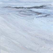 Load image into Gallery viewer, Ros Beach I by Sarah Knight. An original semi-abstract oil seascape of calm seas in blue and grey
