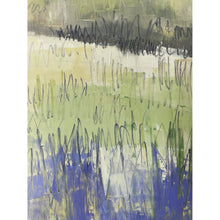 Load image into Gallery viewer, Abstract art with wavy lines in blue, green, and black on a white background
