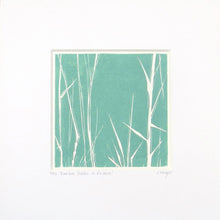 Load image into Gallery viewer, Bamboo Stalks hand printed linocut finished with pencil details by London artist Sarah Knight in dark grey or green
