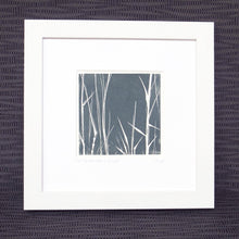 Load image into Gallery viewer, Bamboo Stalks hand printed linocut finished with pencil details by London artist Sarah Knight in dark grey or green
