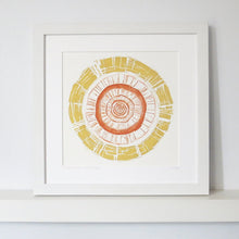 Load image into Gallery viewer, Grooved in Ochre &amp; Burnt Orange by Sarah Knight White Frame
