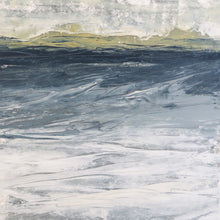 Load image into Gallery viewer, Landscape in Inchyra by Sarah Knight original semi-abstract mini oil artwork palette knife painting in shades of grey blue and green

