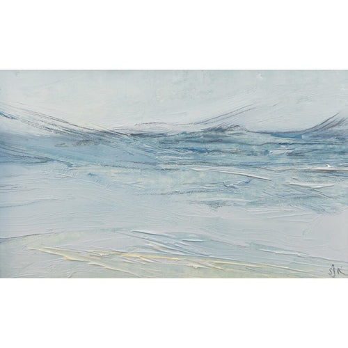 Original oil painting by artist Sarah Knight in soft greens, blues and turquoise. Available framed or unframed.