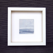 Load image into Gallery viewer, Seascape IX by Sarah Knight. An original semi-abstract mini oil seascape of stormy seas in blues and greys with optional frame front
