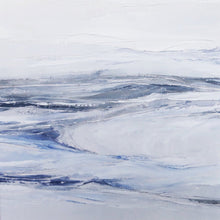 Load image into Gallery viewer, Seascape in Lismer Blue by Sarah Knight. An original semi-abstract mini oil seascape of calm seas in blue, green and grey
