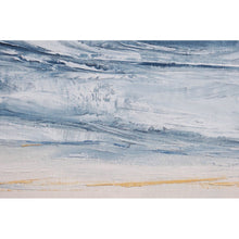 Load image into Gallery viewer, Stone Blue Storm by Sarah Knight. An original semi-abstract oil seascape painted in shades of blue and grey framed in white wood
